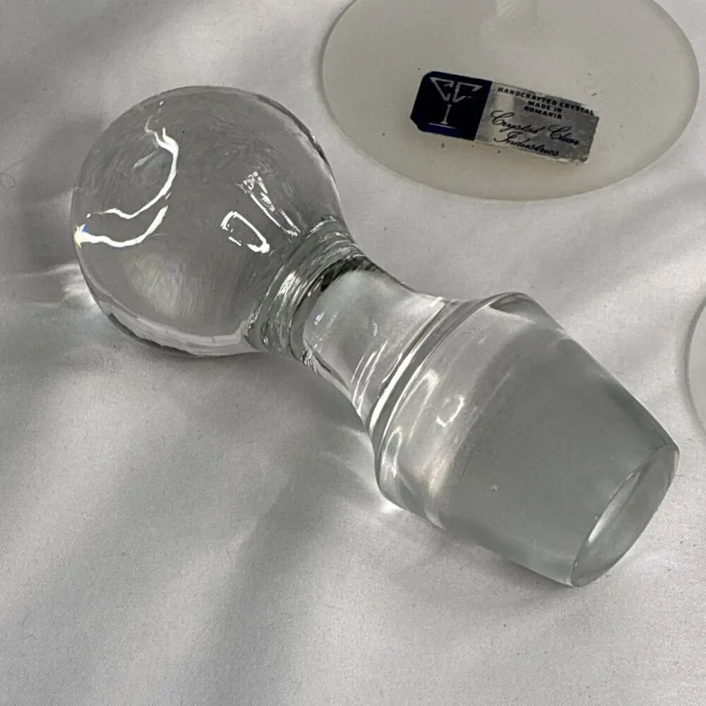 Crystal Clear Studios Valerie 4 Wine Glasses & Stopper Optic Swirl Frosted 1990s